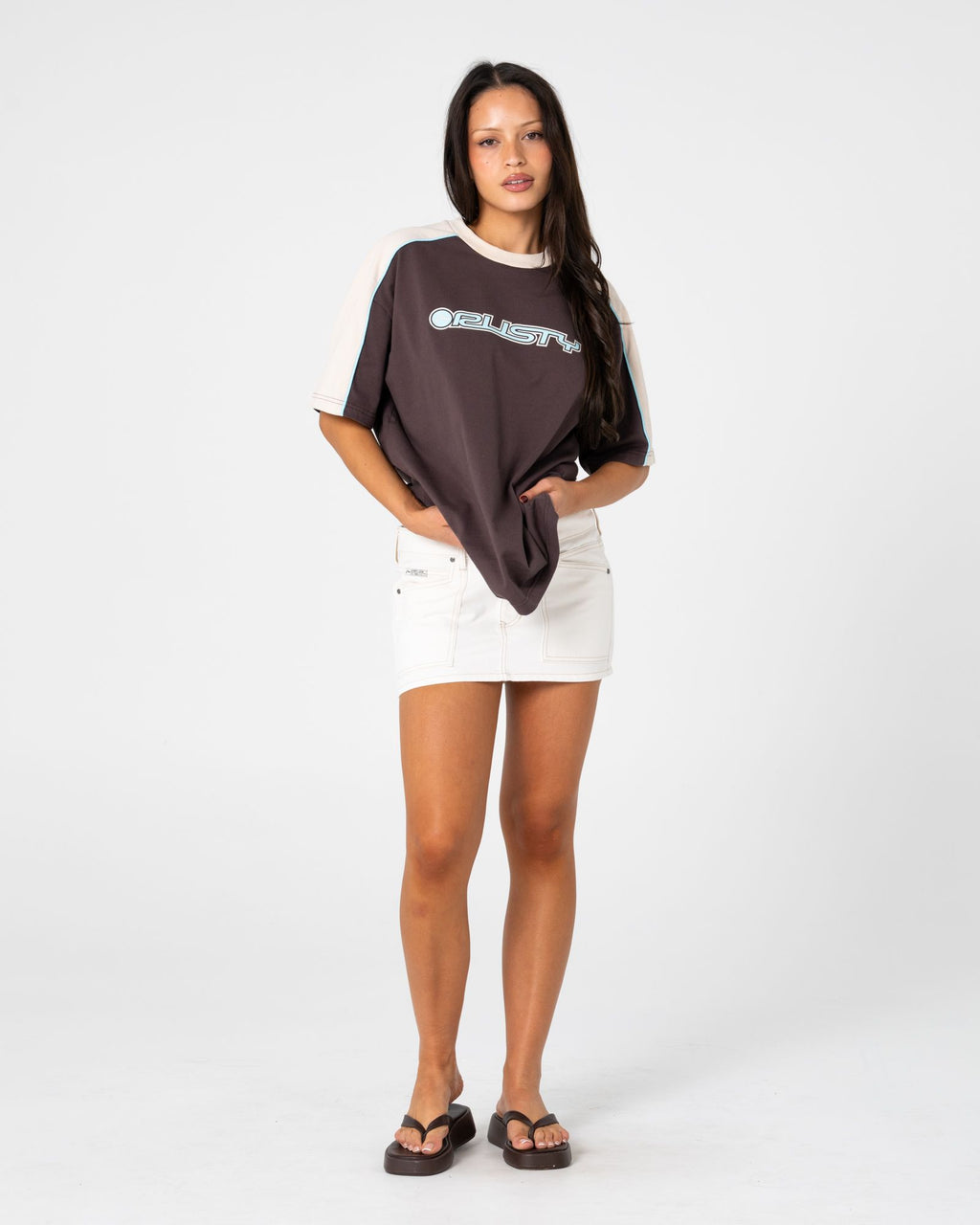 Rusty Timmy Target 220 Oversized Tee in JAVA / CREAM