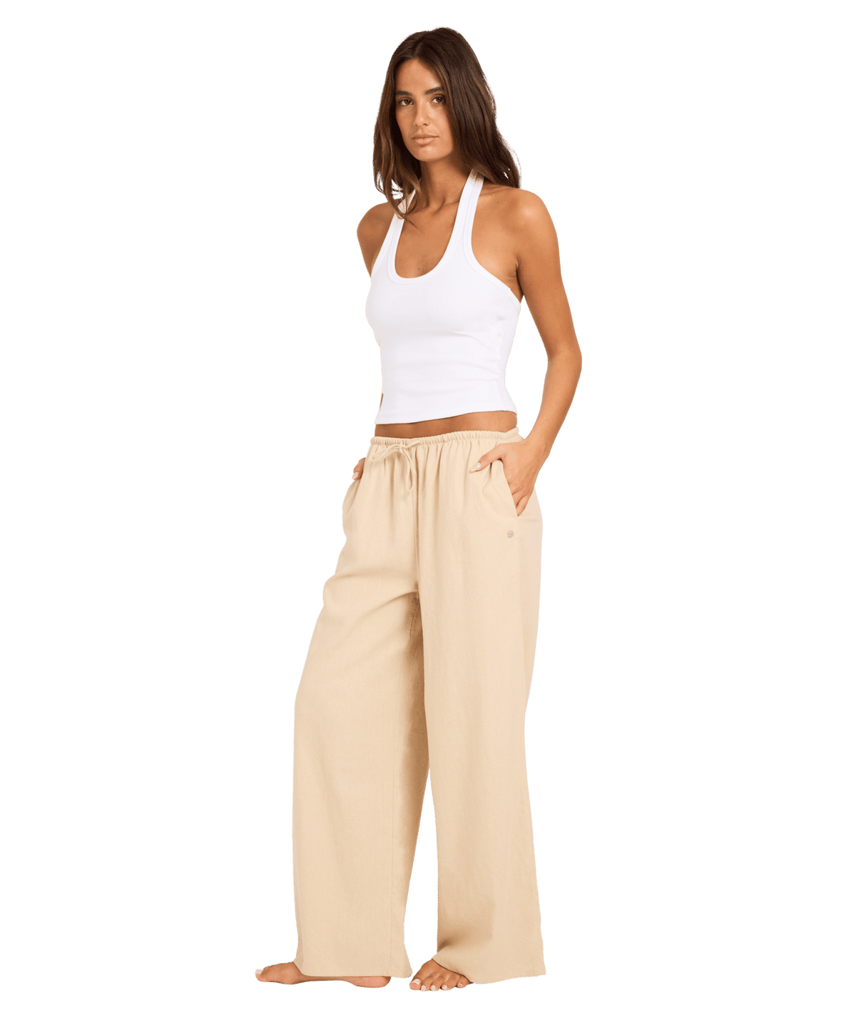 Roxy Womens Lolani Elastic Waist Pants in Parchment
