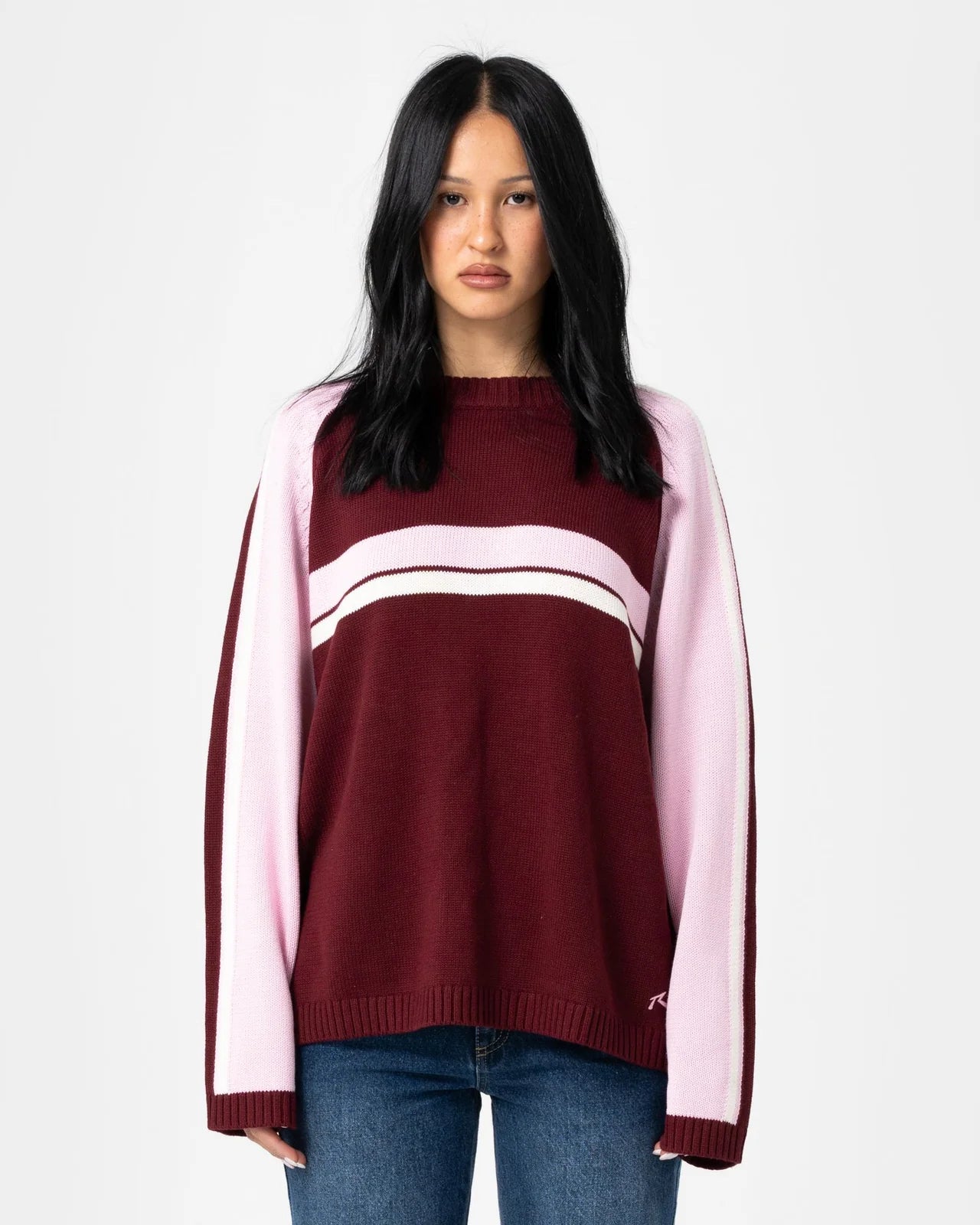 Rusty White Lines Two L/S Crew Neck Knit