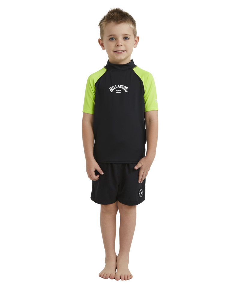 Billabong Groms All Day Arch Rf Ss in BLACK/NEON YELLOW