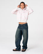 Rusty G6 CROPPED ZIP THROUGH HOODED FLEECE in ECRU MARLE / PINK