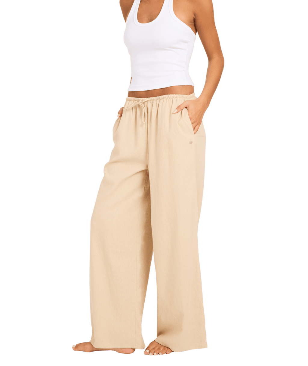 Roxy Womens Lolani Elastic Waist Pants in Parchment