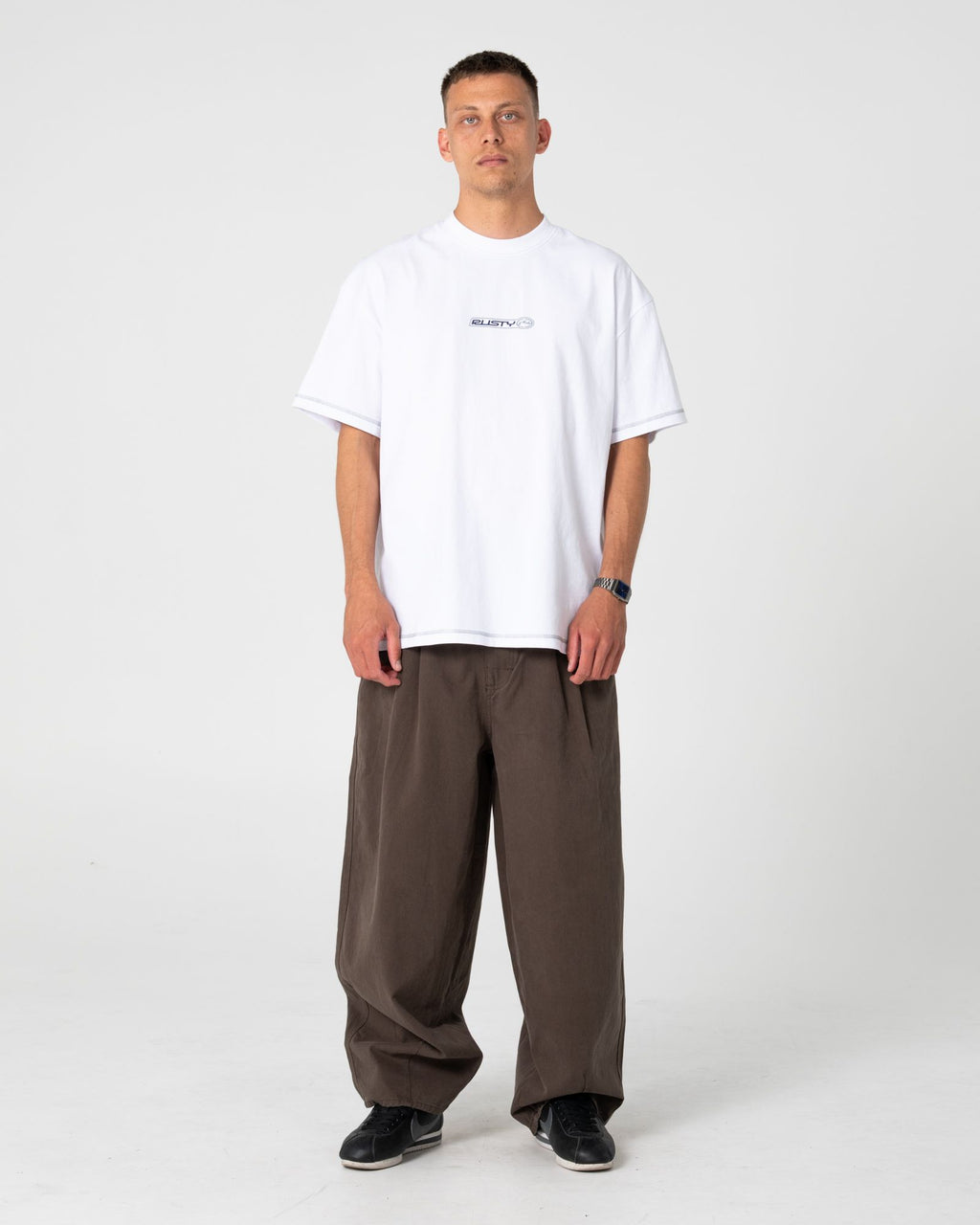 Rusty BUS DOWN SHORT SLEEVE TEE in WHITE