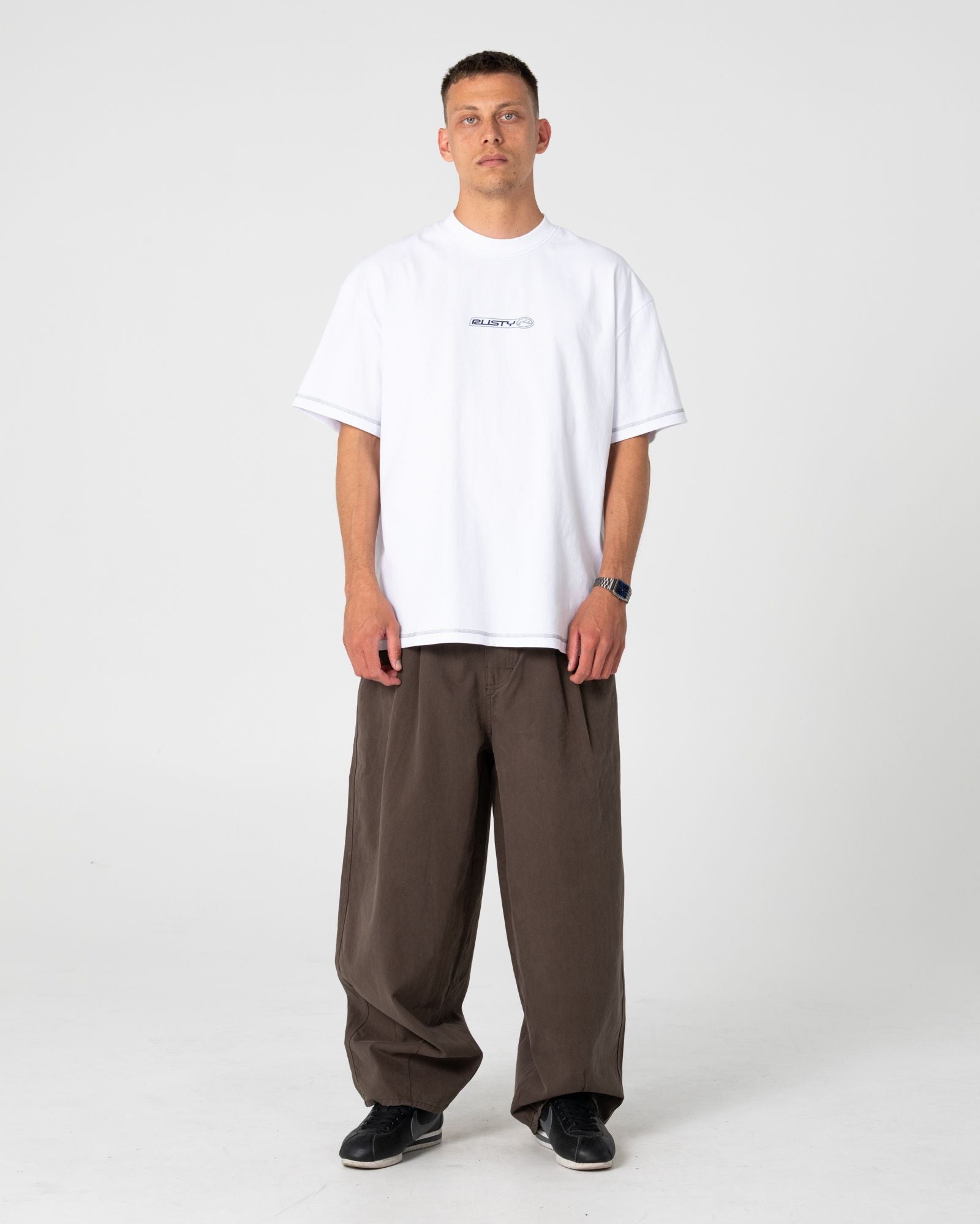 Rusty BUS DOWN SHORT SLEEVE TEE in WHITE