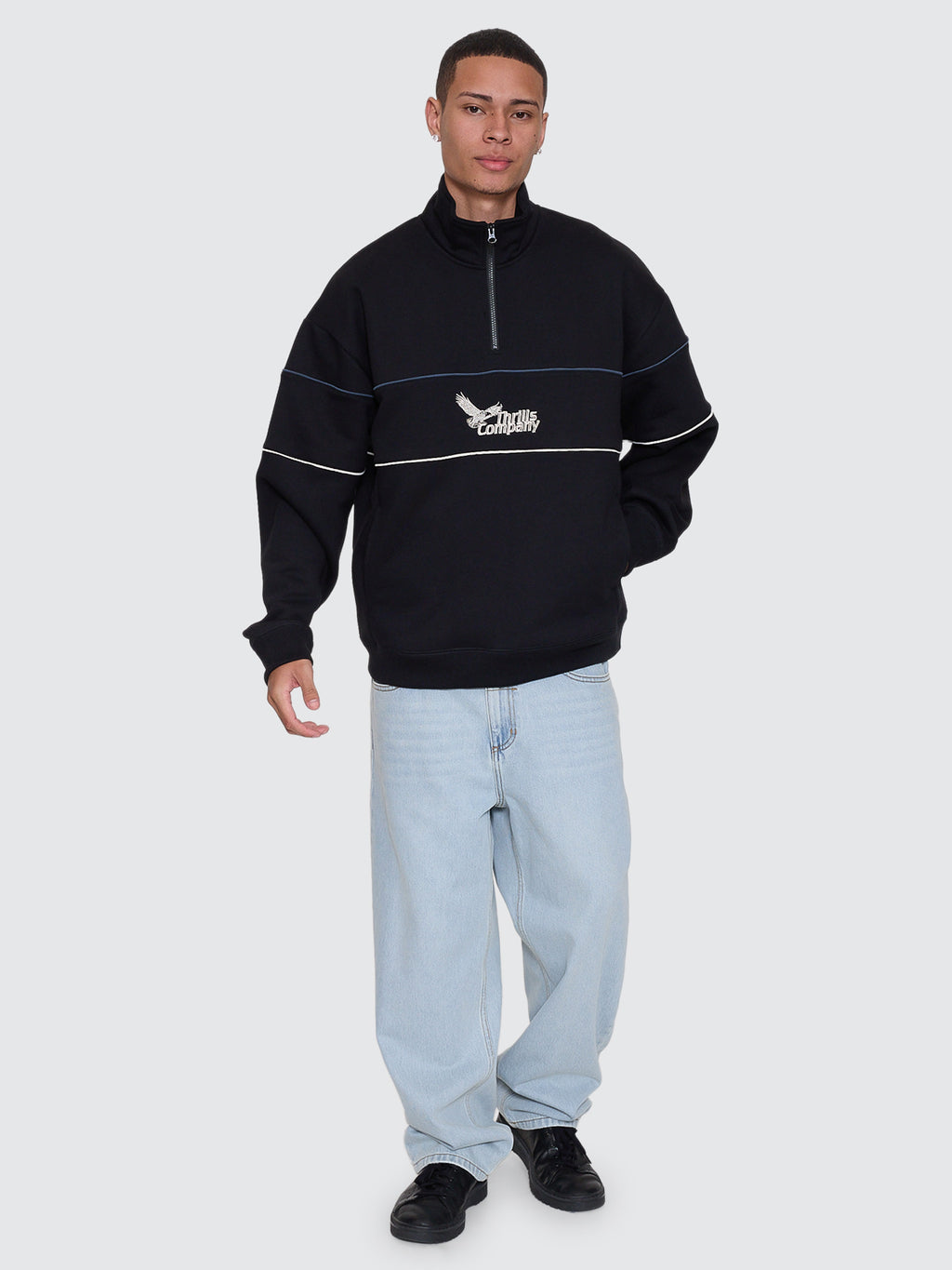 Thrills Co Between Chaos & Calm Quarter Zip Fleece - Black in Black