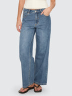 Thrills Co Billie Low Rise Baggy Embro Jean - Darker Dust Blue in Darker Dust Blue