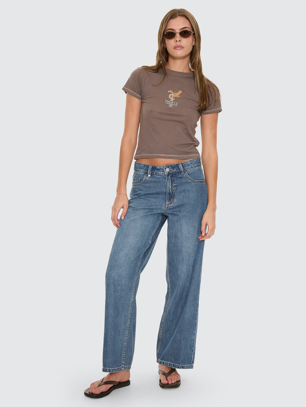 Thrills Co Billie Low Rise Baggy Embro Jean - Darker Dust Blue in Darker Dust Blue