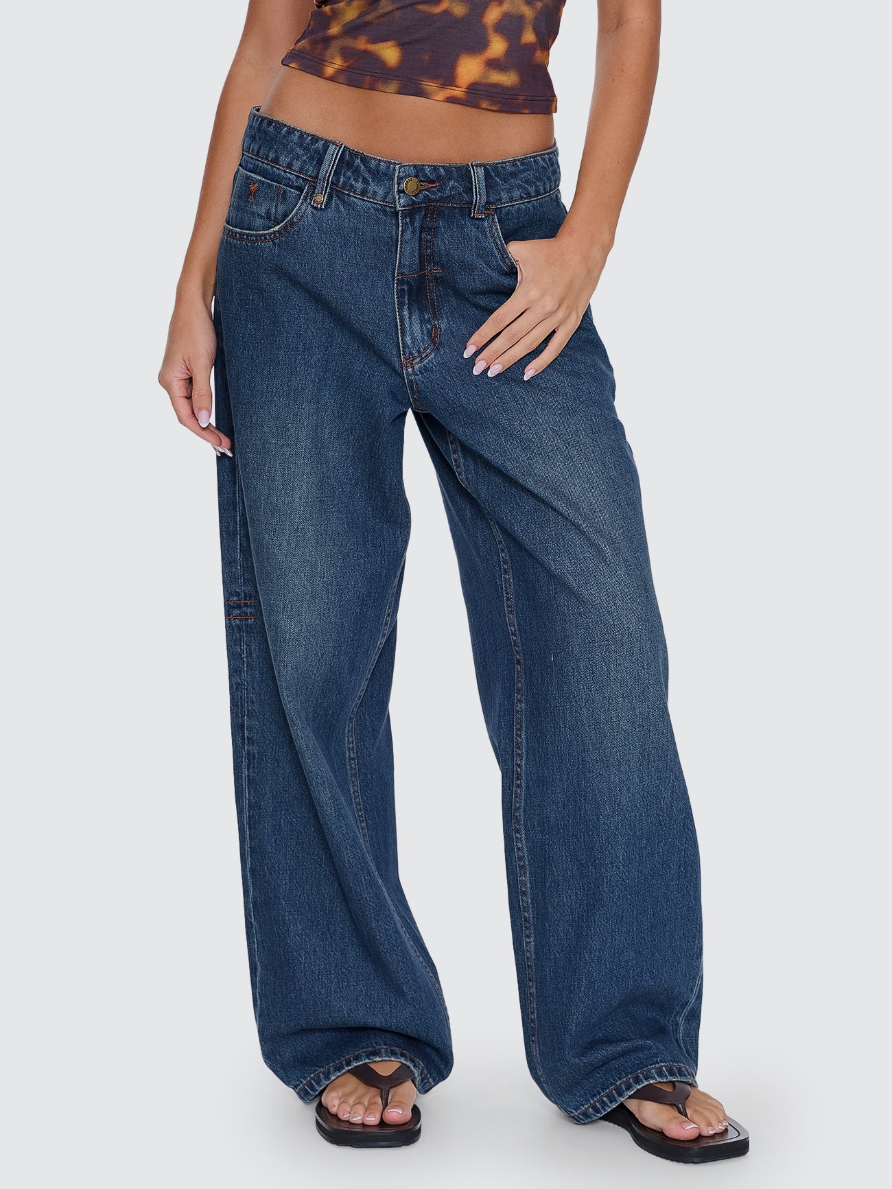 Thrills Co Billie Low Rise Baggy Jean - Teal Blue in Teal Blue