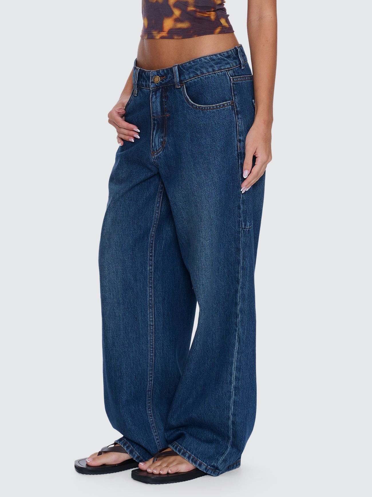 Thrills Co Billie Low Rise Baggy Jean - Teal Blue in Teal Blue