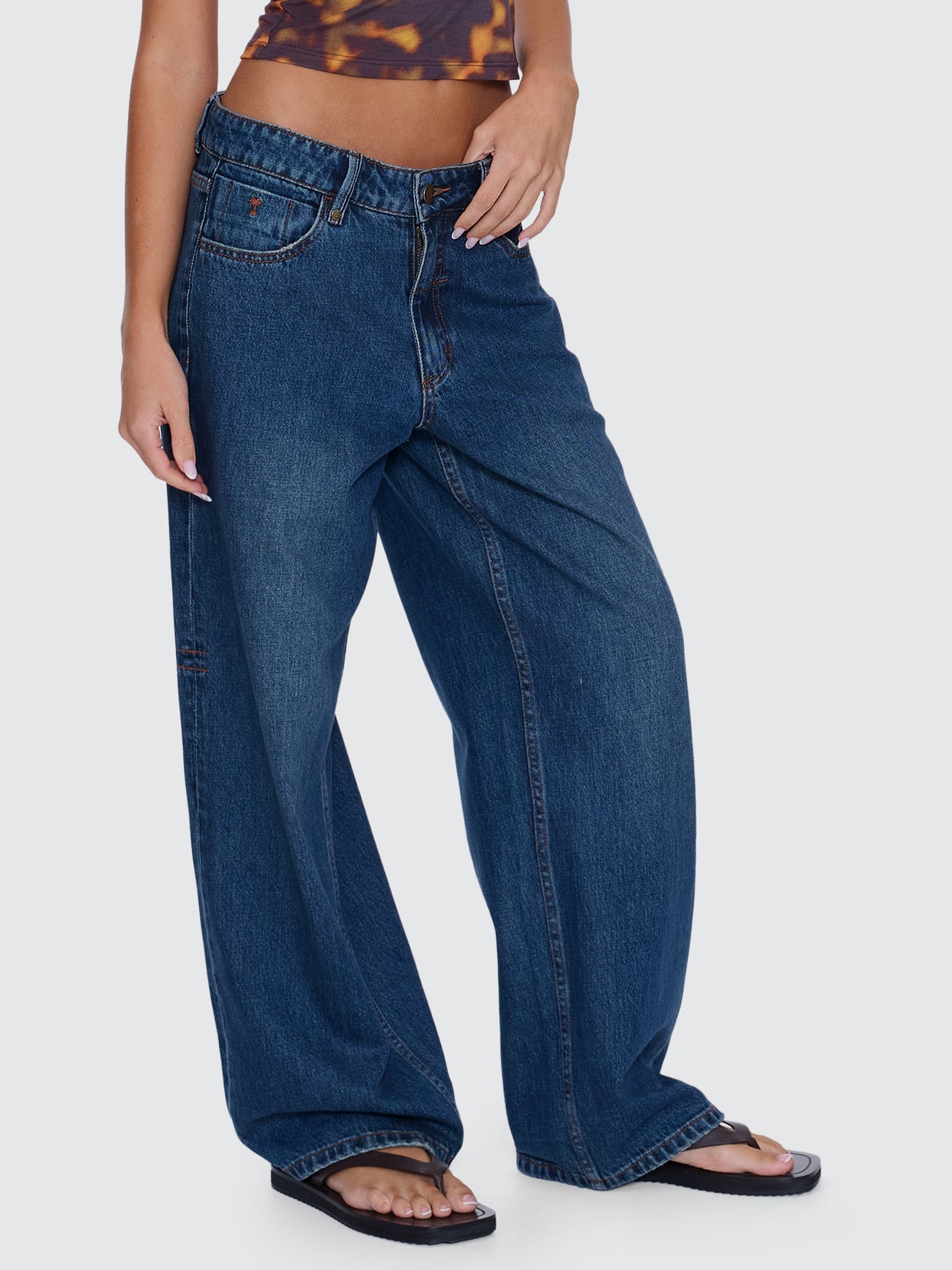 Thrills Co Billie Low Rise Baggy Jean - Teal Blue in Teal Blue