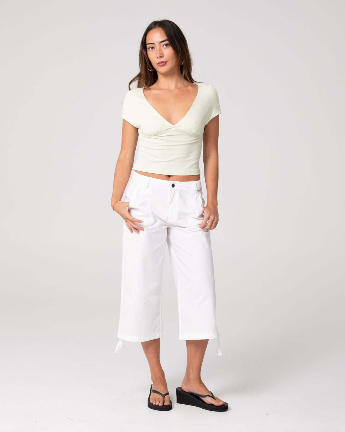 Rusty Cameron Low Rise Relaxed Capri Pant in WHITE