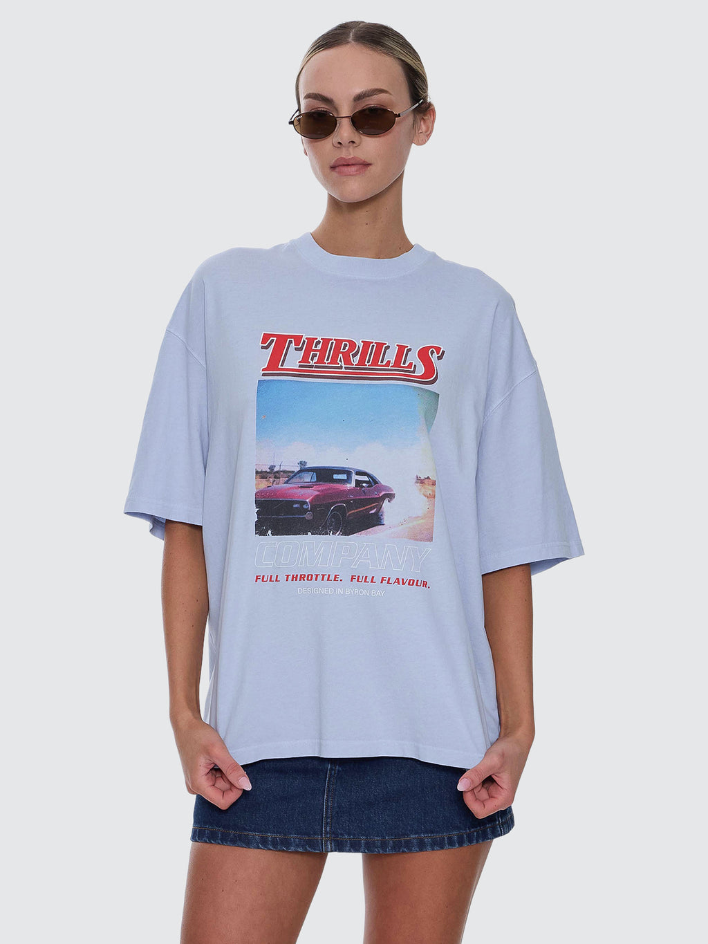 Thrills Co Full Throttle Oversized Tee - Placid Blue in Placid Blue
