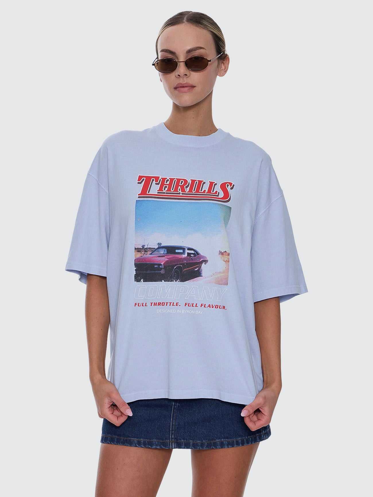Thrills Co Full Throttle Oversized Tee - Placid Blue in Placid Blue