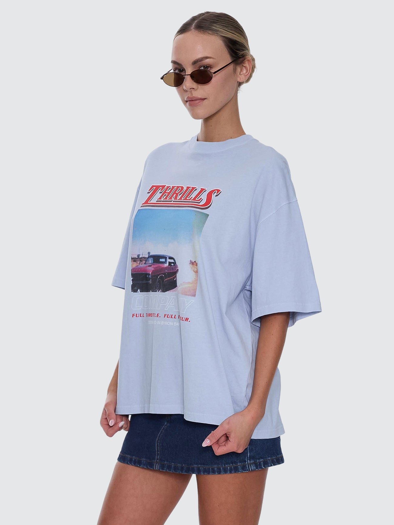 Thrills Co Full Throttle Oversized Tee - Placid Blue in Placid Blue