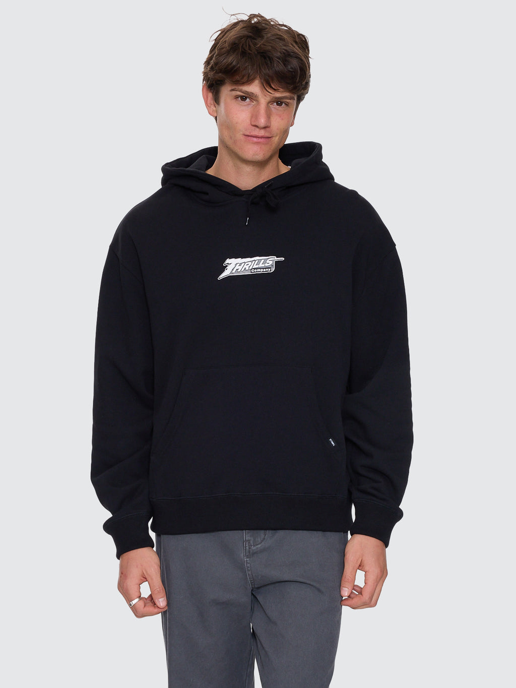 Thrills Co Heavy Voltage Slouch Pull On Cropped Hood - Black in Black