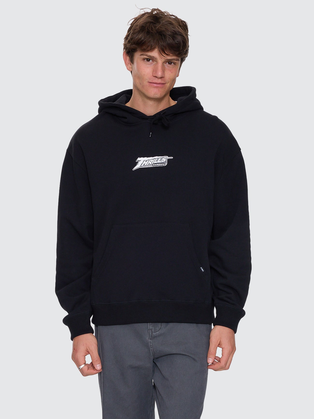 Thrills Co Heavy Voltage Slouch Pull On Cropped Hood - Black in Black