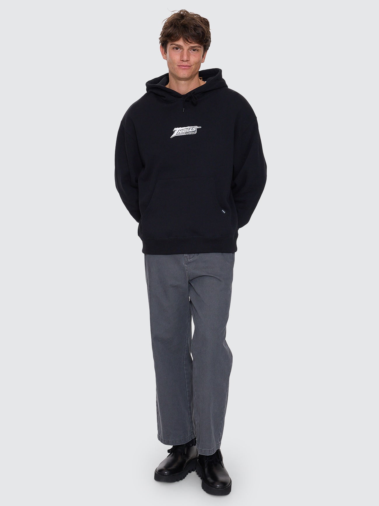 Thrills Co Heavy Voltage Slouch Pull On Cropped Hood - Black in Black