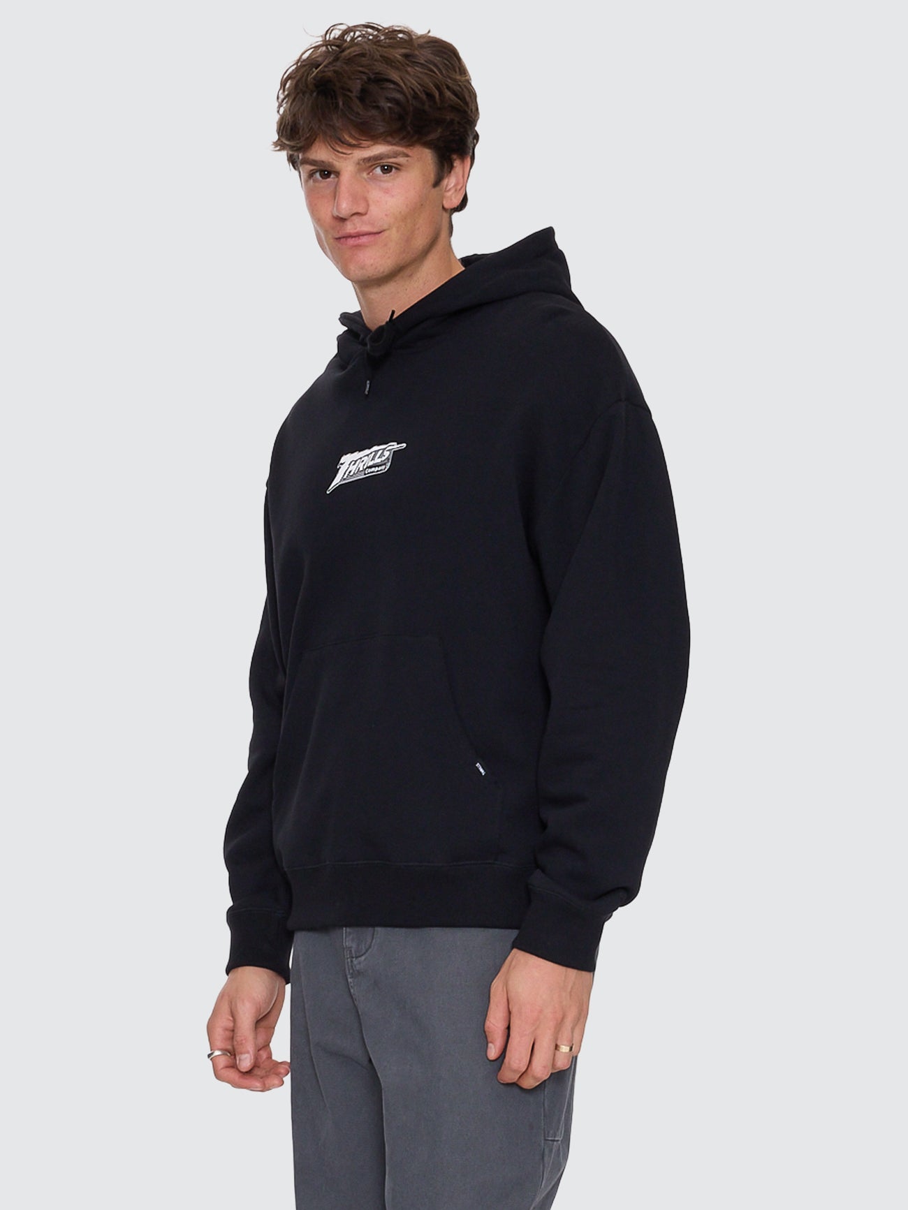 Thrills Co Heavy Voltage Slouch Pull On Cropped Hood - Black in Black