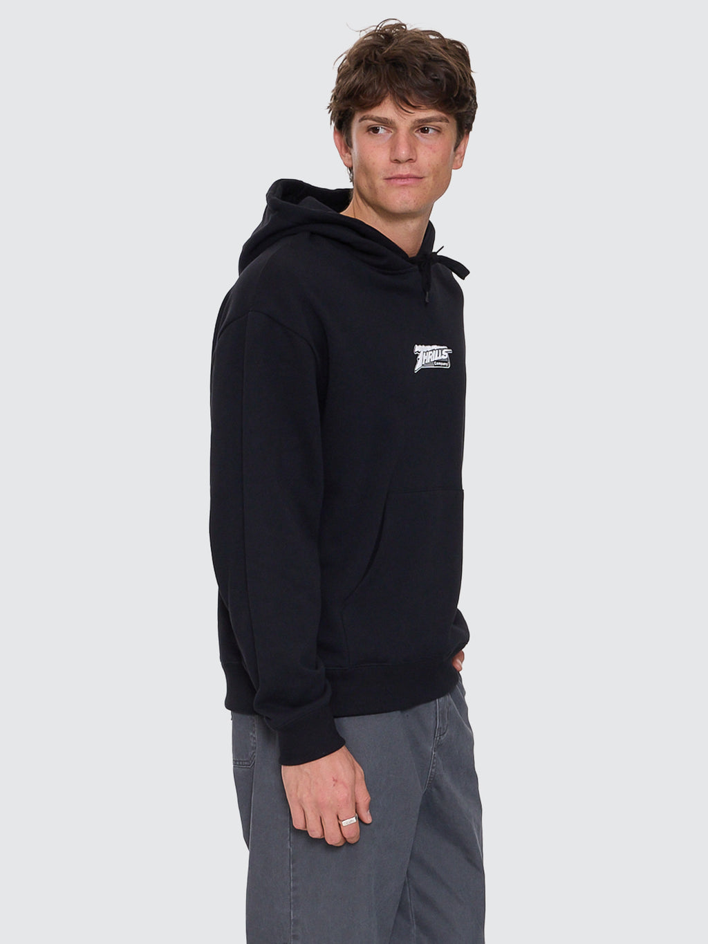 Thrills Co Heavy Voltage Slouch Pull On Cropped Hood - Black in Black