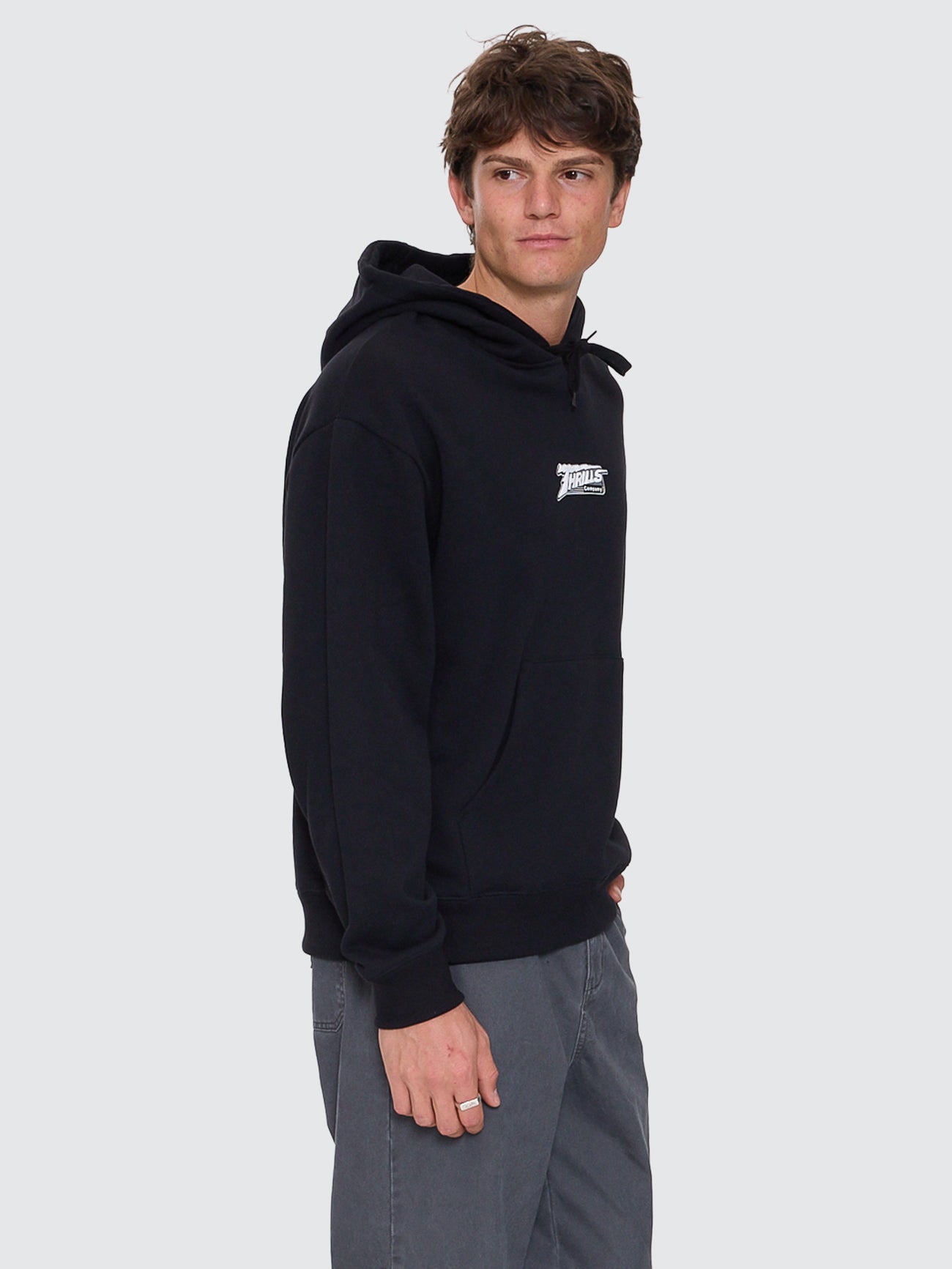 Thrills Co Heavy Voltage Slouch Pull On Cropped Hood - Black in Black