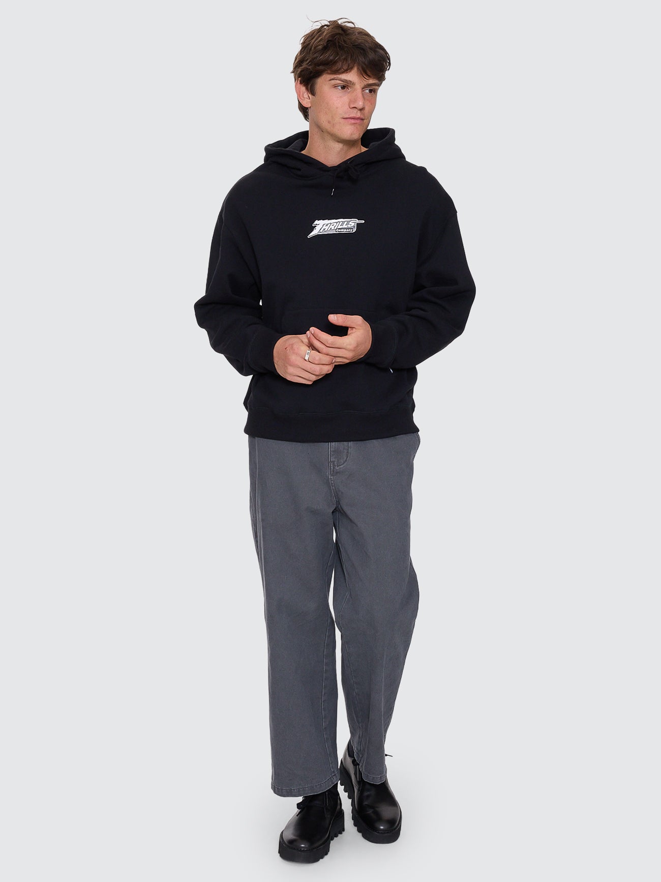 Thrills Co Heavy Voltage Slouch Pull On Cropped Hood - Black in Black