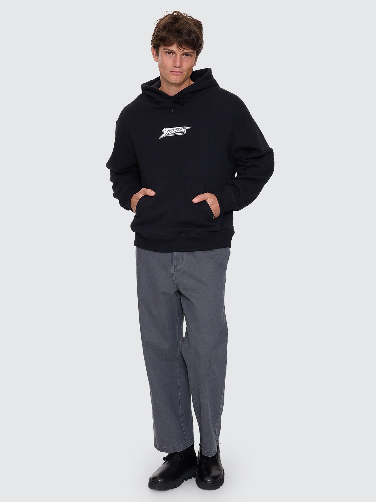 Thrills Co Heavy Voltage Slouch Pull On Cropped Hood - Black in Black