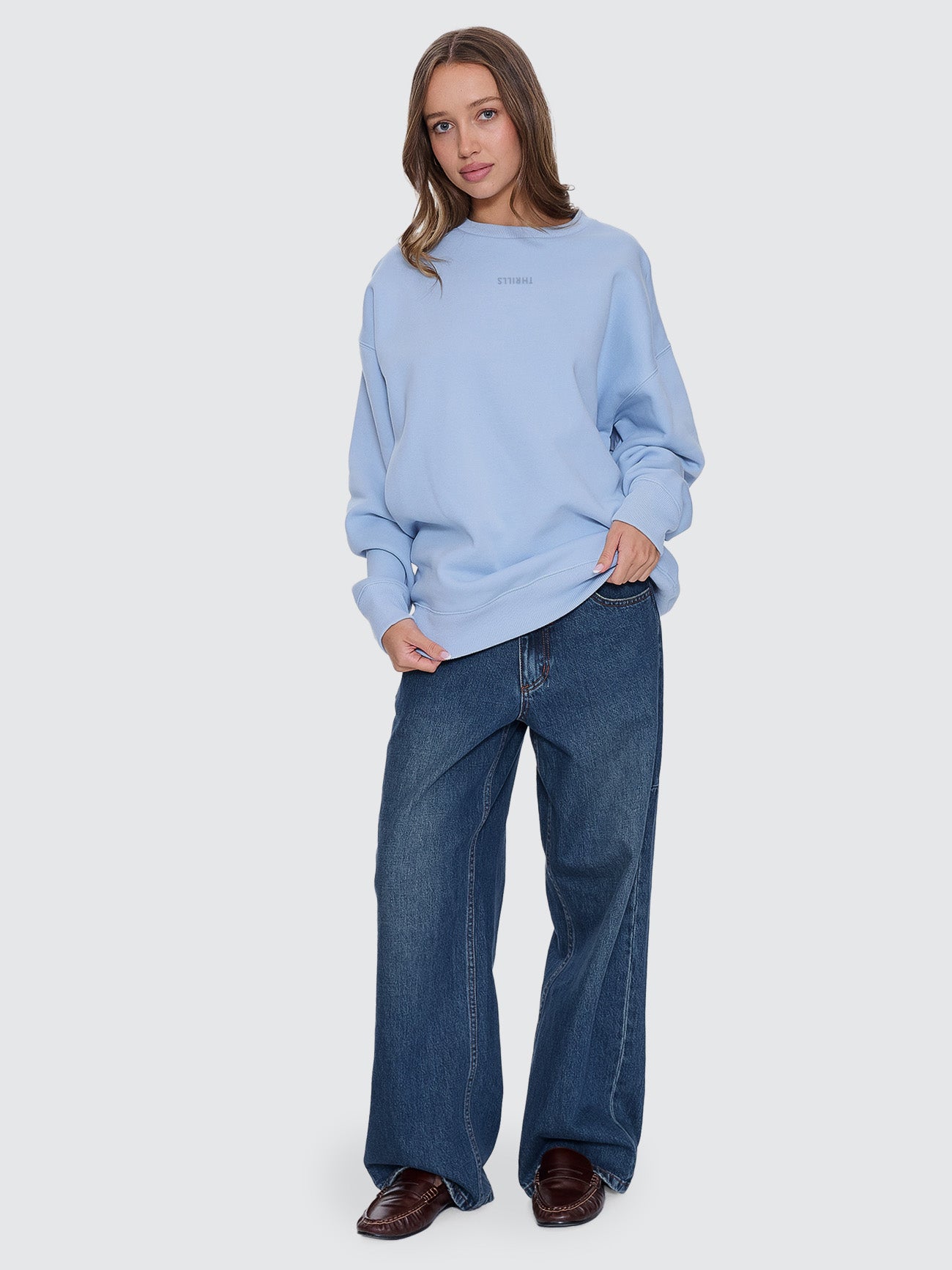 Thrills Co Minimal Thrills Slouch Crew - Placid Blue in Placid Blue