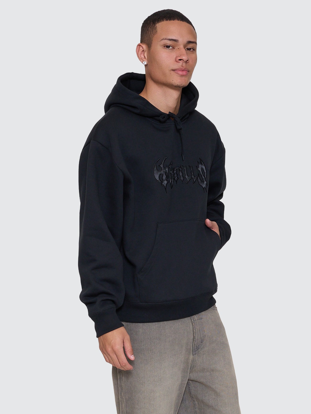 Thrills Co Night Petal Slouch Pull On Cropped Hood - Washed Black in Washed Black