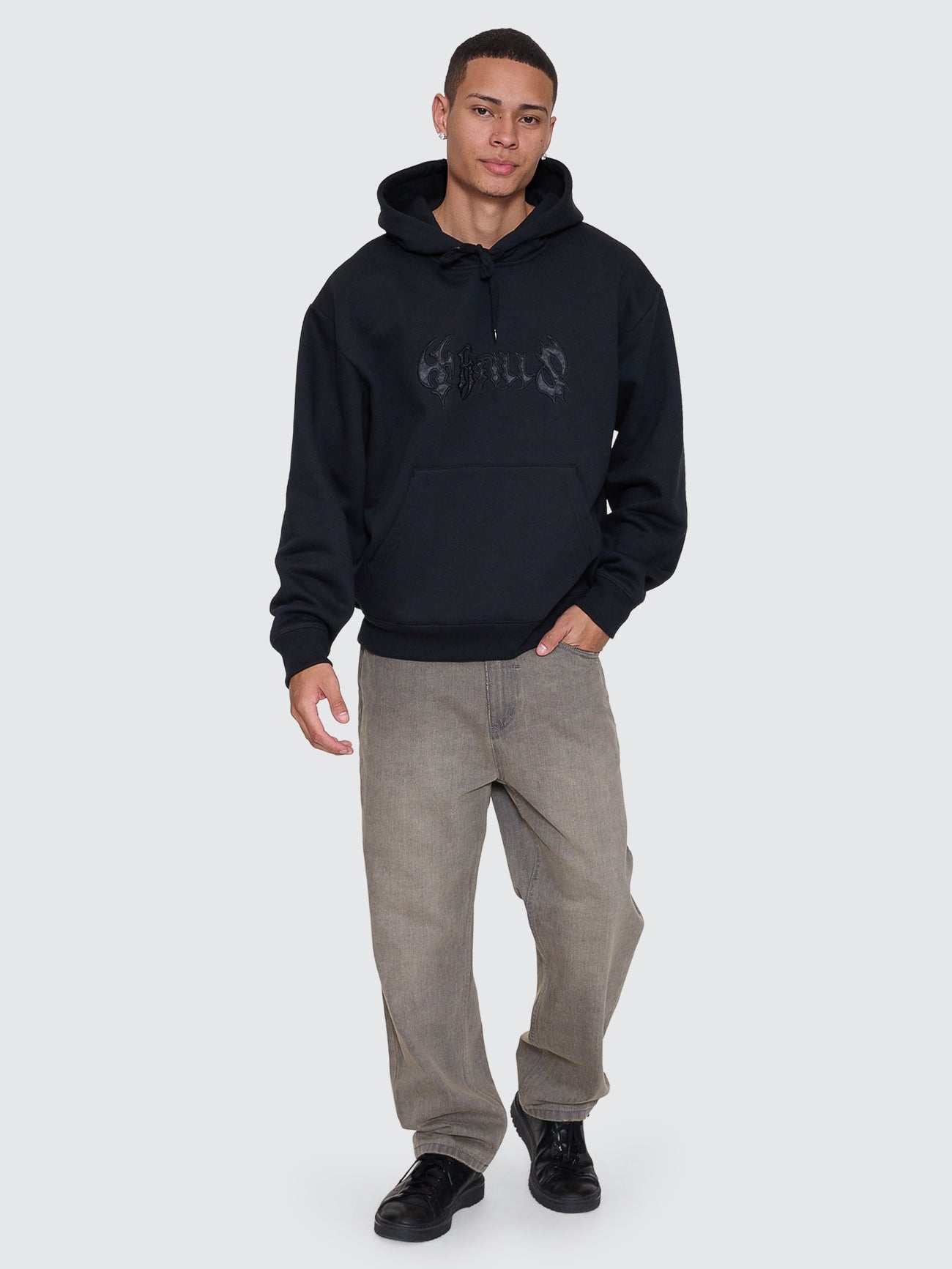 Thrills Co Night Petal Slouch Pull On Cropped Hood - Washed Black in Washed Black