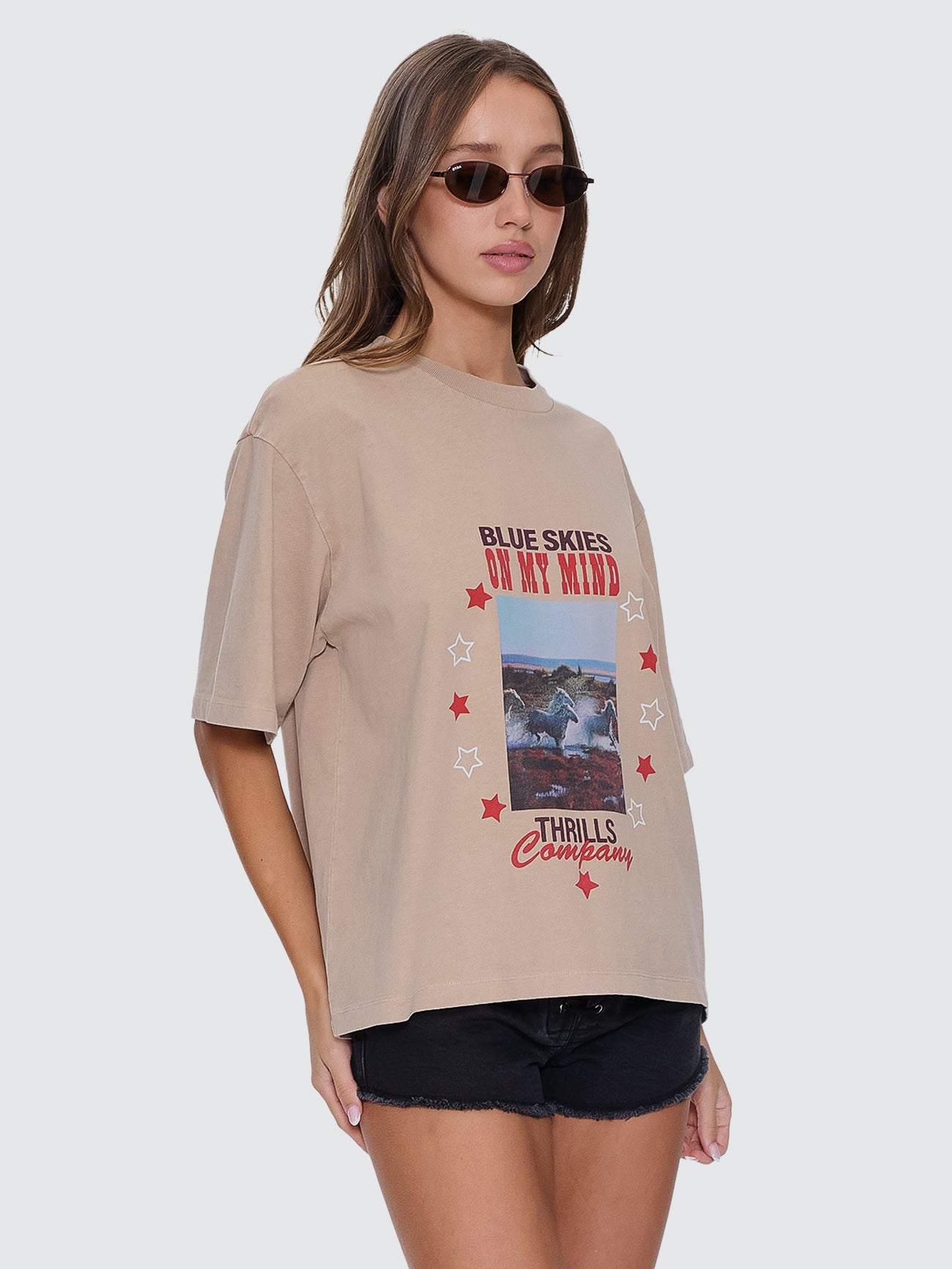 Thrills Co On My Mind Square Tee - Stone in Stone