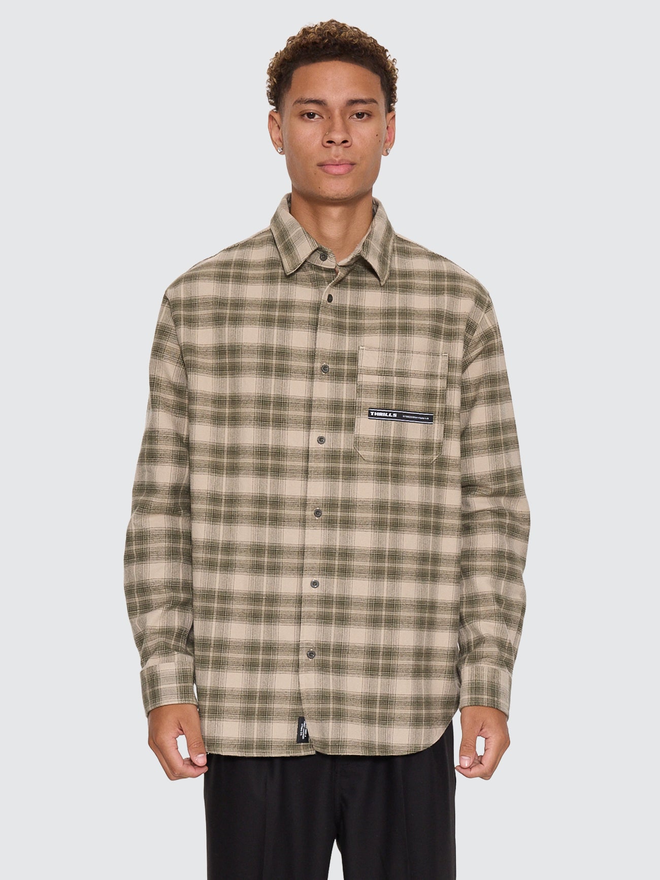 Thrills Co Paradise Built Barrio Long Sleeve Flannel Shirt - Military Green in Military Green