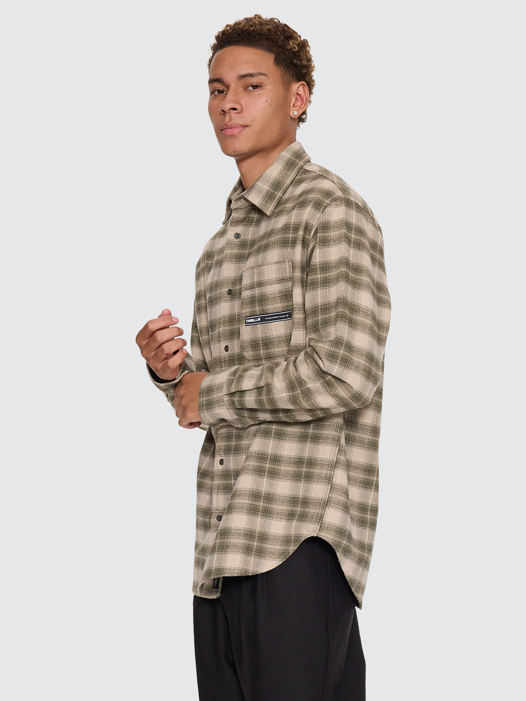 Thrills Co Paradise Built Barrio Long Sleeve Flannel Shirt - Military Green in Military Green