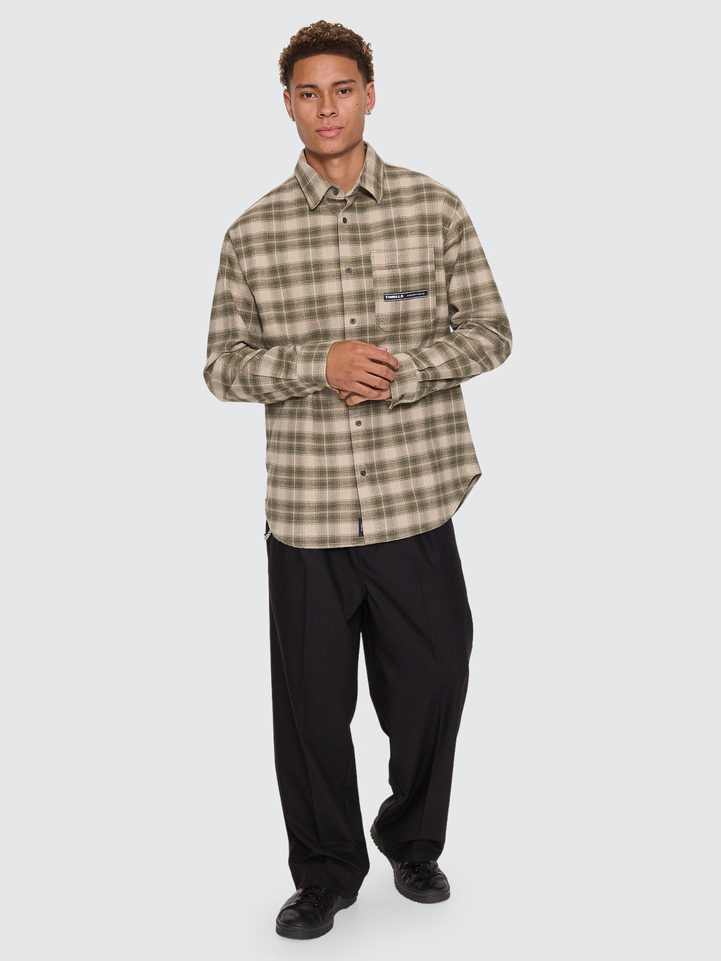 Thrills Co Paradise Built Barrio Long Sleeve Flannel Shirt - Military Green in Military Green