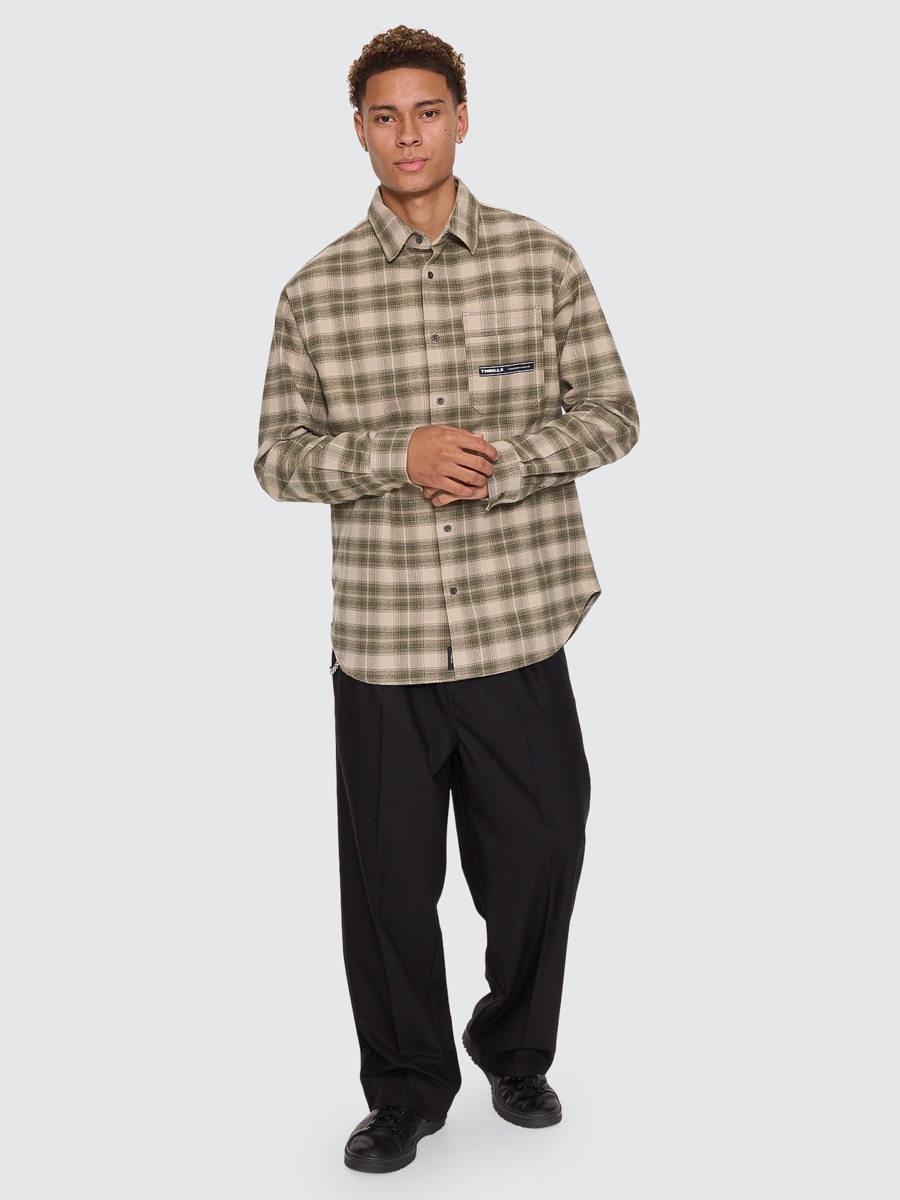 Thrills Co Paradise Built Barrio Long Sleeve Flannel Shirt - Military Green in Military Green