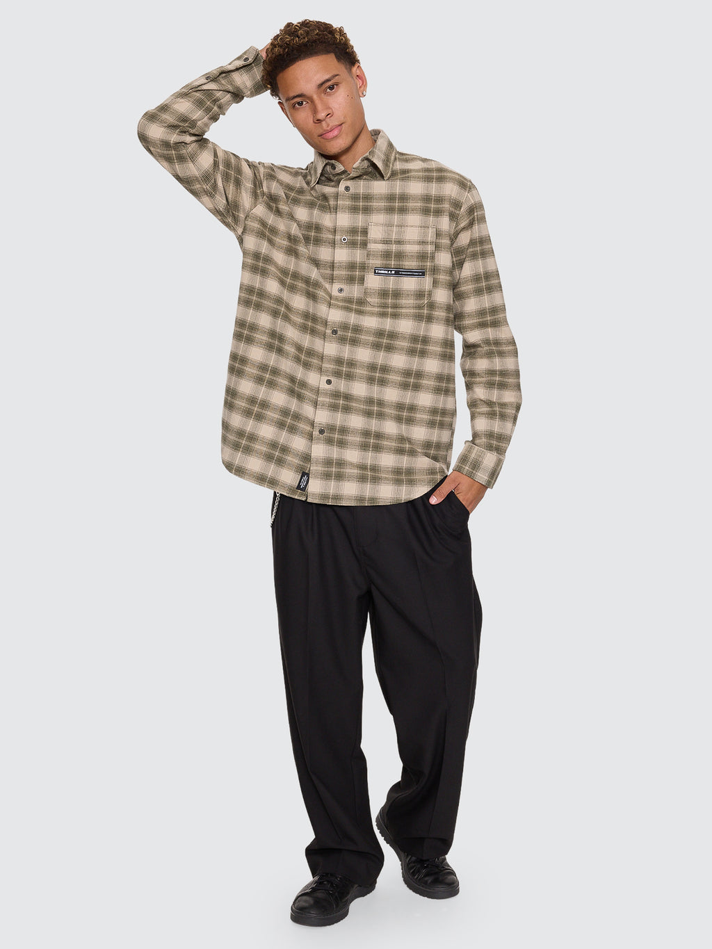 Thrills Co Paradise Built Barrio Long Sleeve Flannel Shirt - Military Green in Military Green
