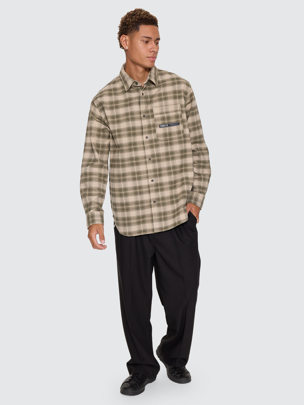 Thrills Co Paradise Built Barrio Long Sleeve Flannel Shirt - Military Green in Military Green