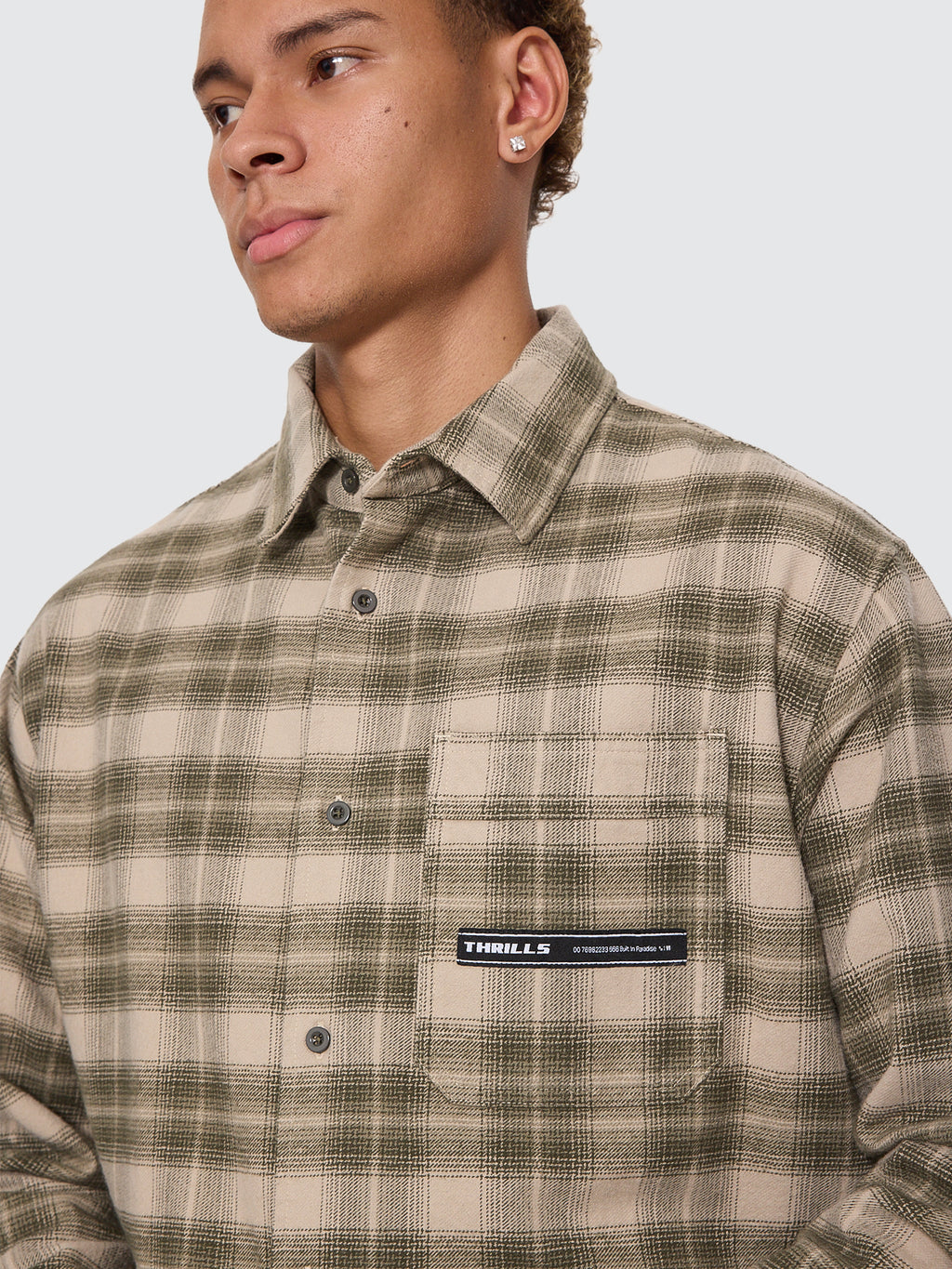Thrills Co Paradise Built Barrio Long Sleeve Flannel Shirt - Military Green in Military Green