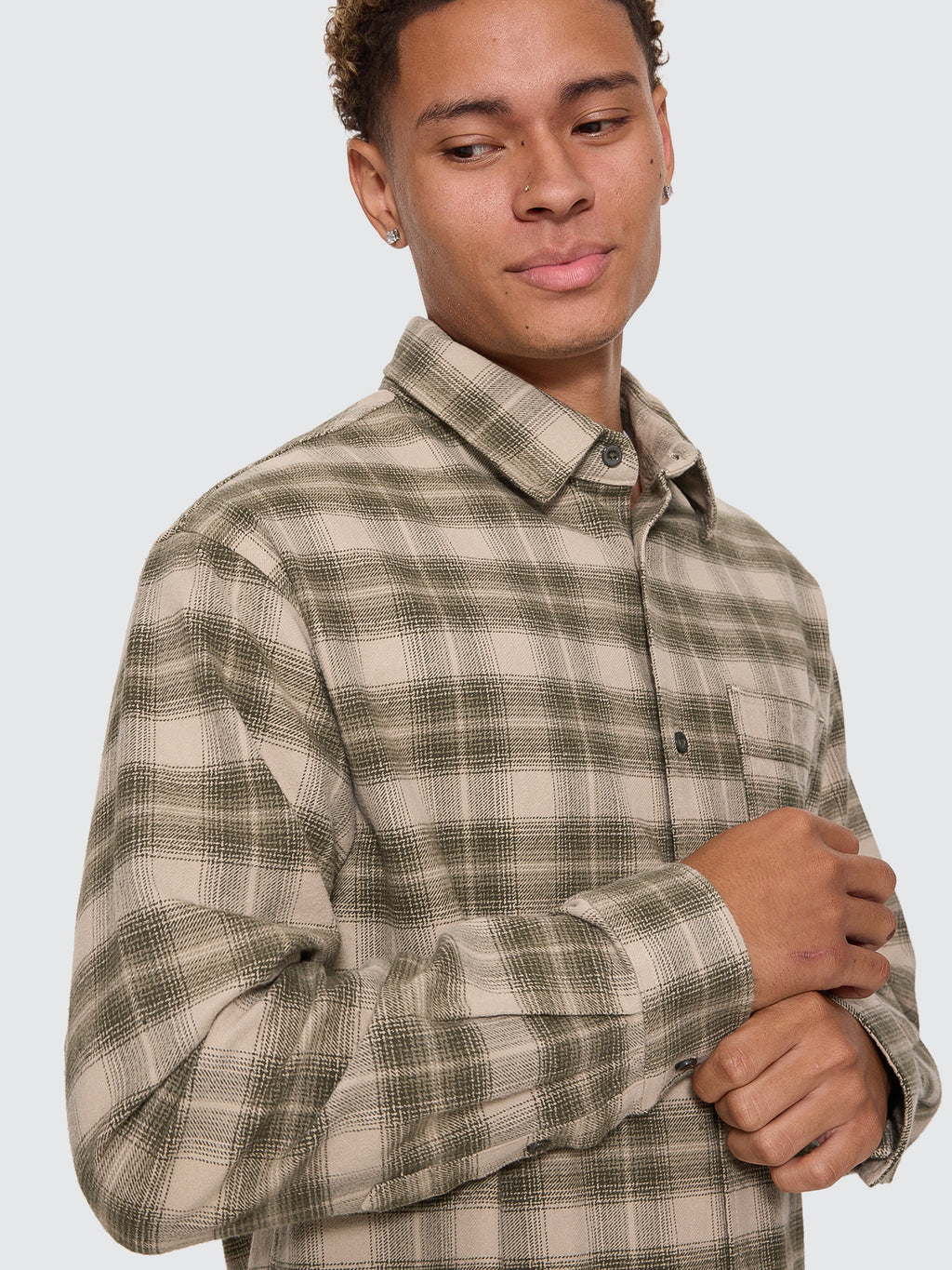 Thrills Co Paradise Built Barrio Long Sleeve Flannel Shirt - Military Green in Military Green