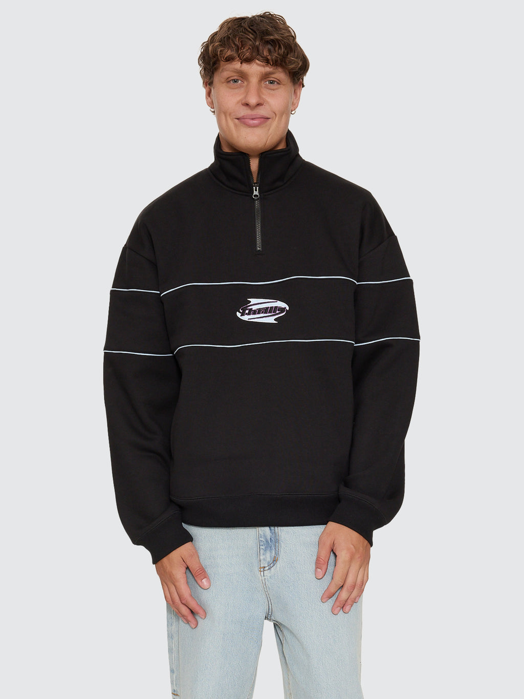 Thrills Co Split Decisions Quarter Zip Fleece - Black in Black