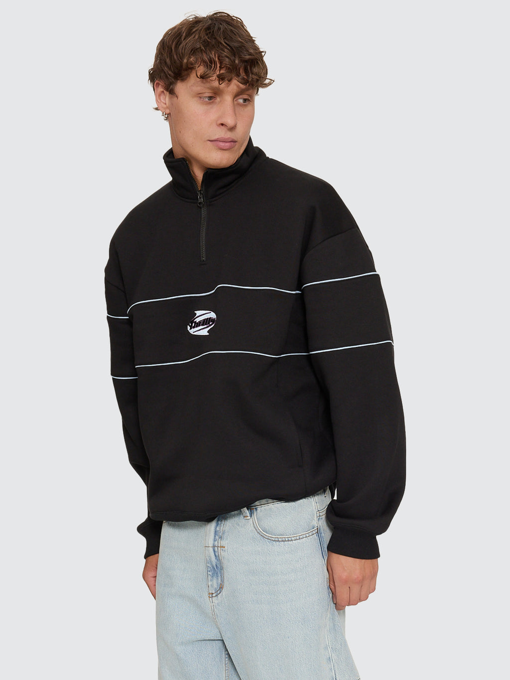 Thrills Co Split Decisions Quarter Zip Fleece - Black in Black