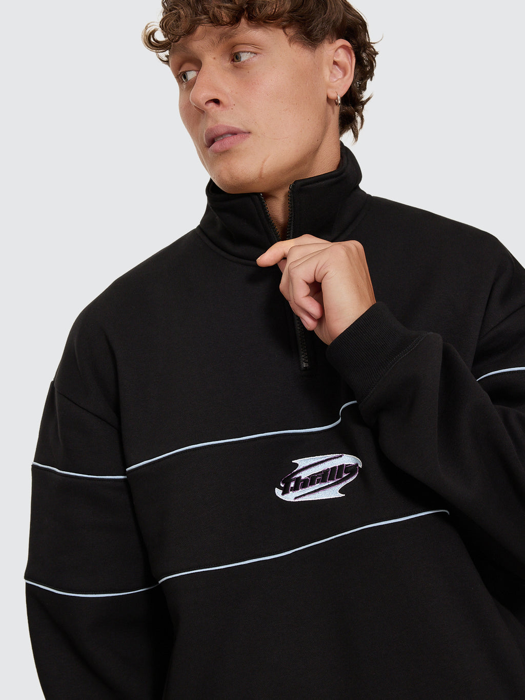 Thrills Co Split Decisions Quarter Zip Fleece - Black in Black