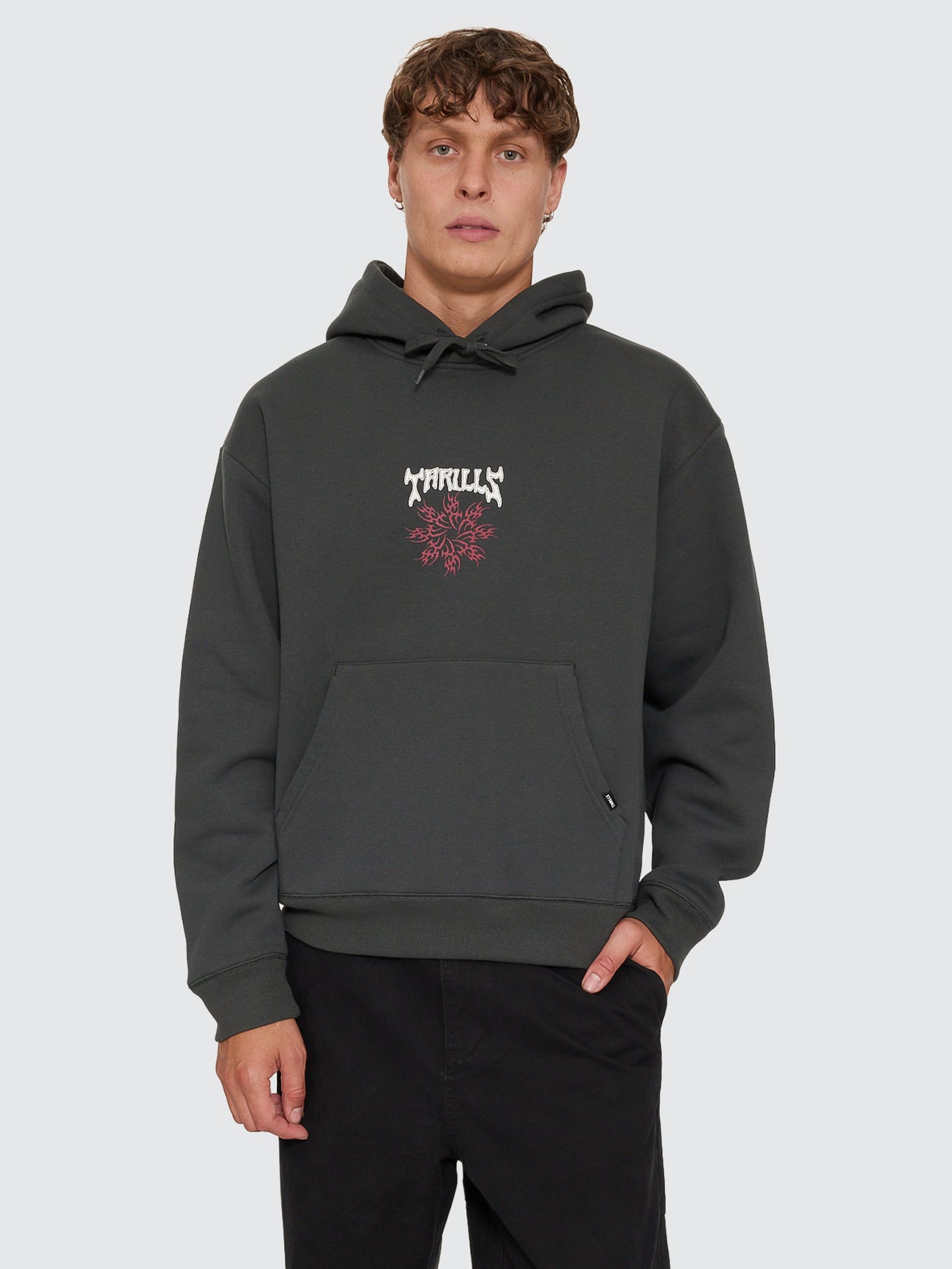 Thrills Co Stagger Slouch Pull On Cropped Hood - Carbon in Carbon
