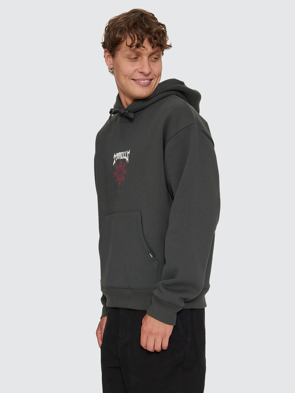 Thrills Co Stagger Slouch Pull On Cropped Hood - Carbon in Carbon