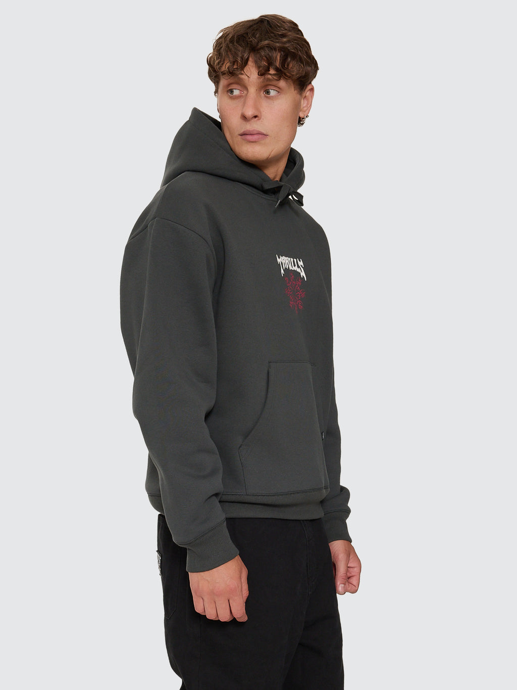 Thrills Co Stagger Slouch Pull On Cropped Hood - Carbon in Carbon