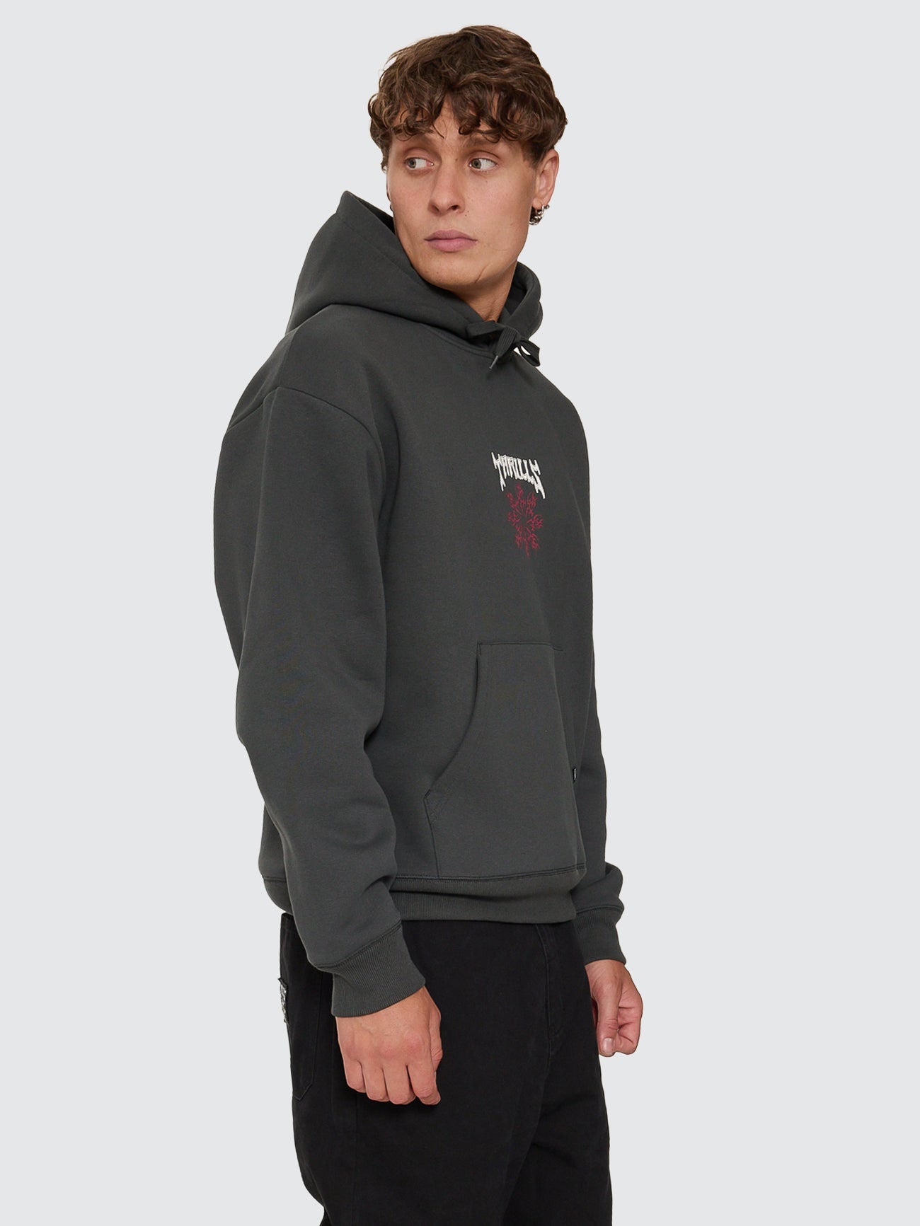 Thrills Co Stagger Slouch Pull On Cropped Hood - Carbon in Carbon