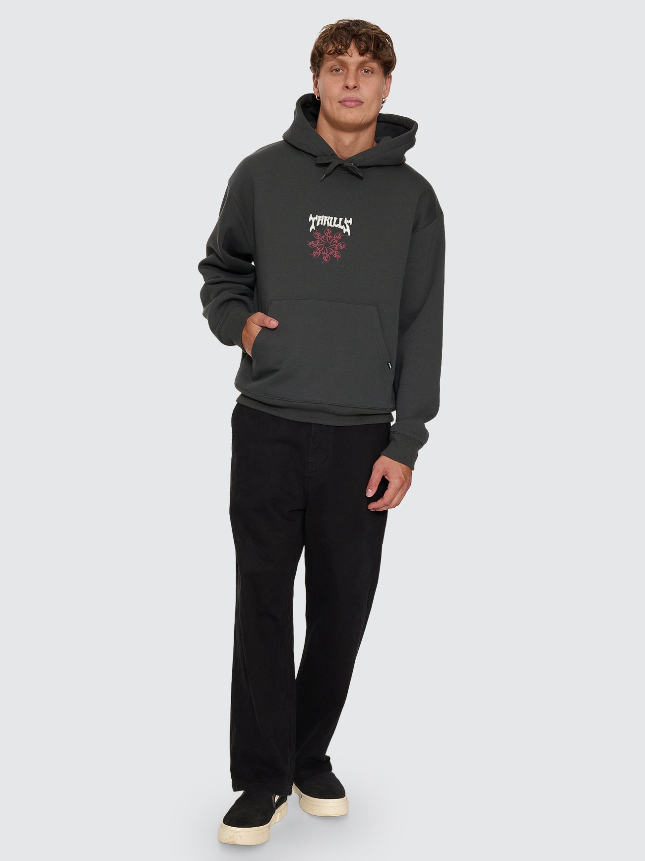 Thrills Co Stagger Slouch Pull On Cropped Hood - Carbon in Carbon
