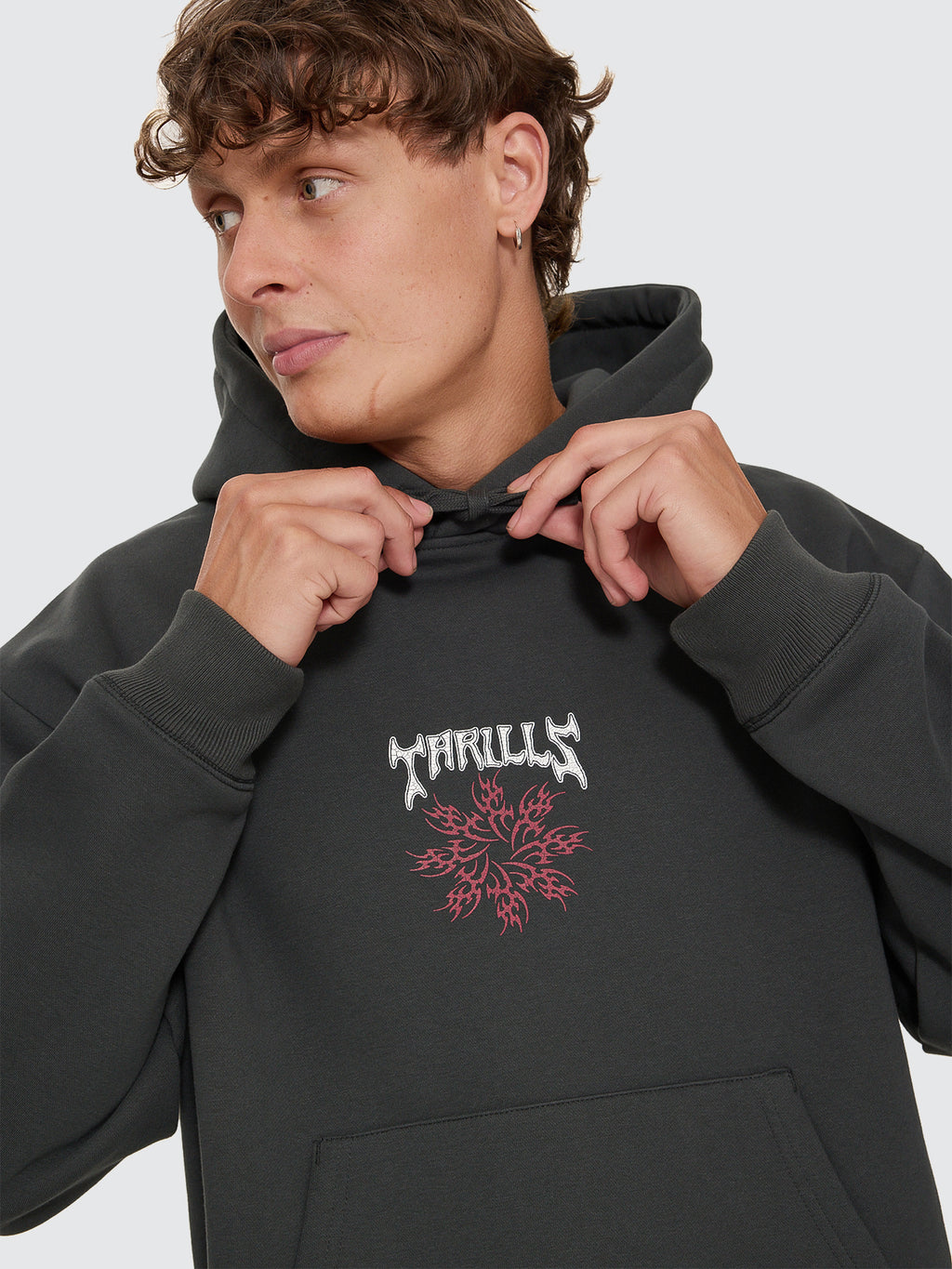 Thrills Co Stagger Slouch Pull On Cropped Hood - Carbon in Carbon