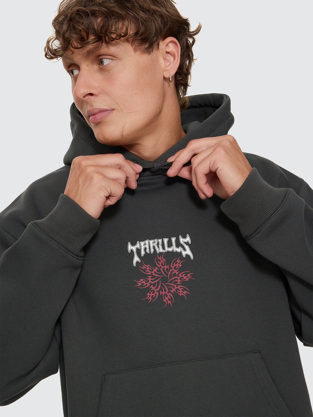 Thrills Co Stagger Slouch Pull On Cropped Hood - Carbon in Carbon