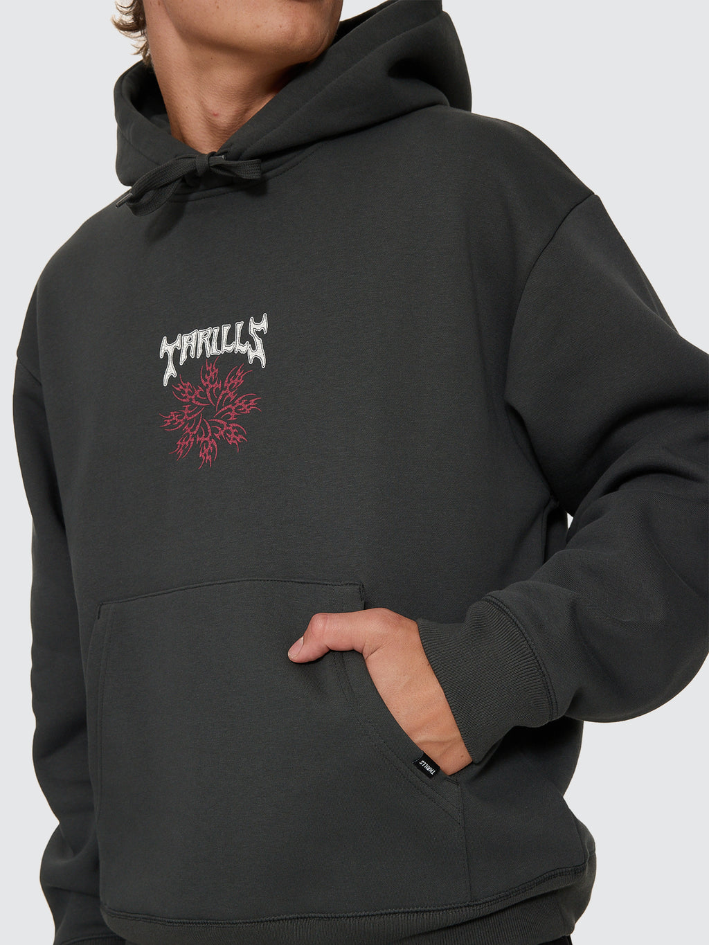 Thrills Co Stagger Slouch Pull On Cropped Hood - Carbon in Carbon