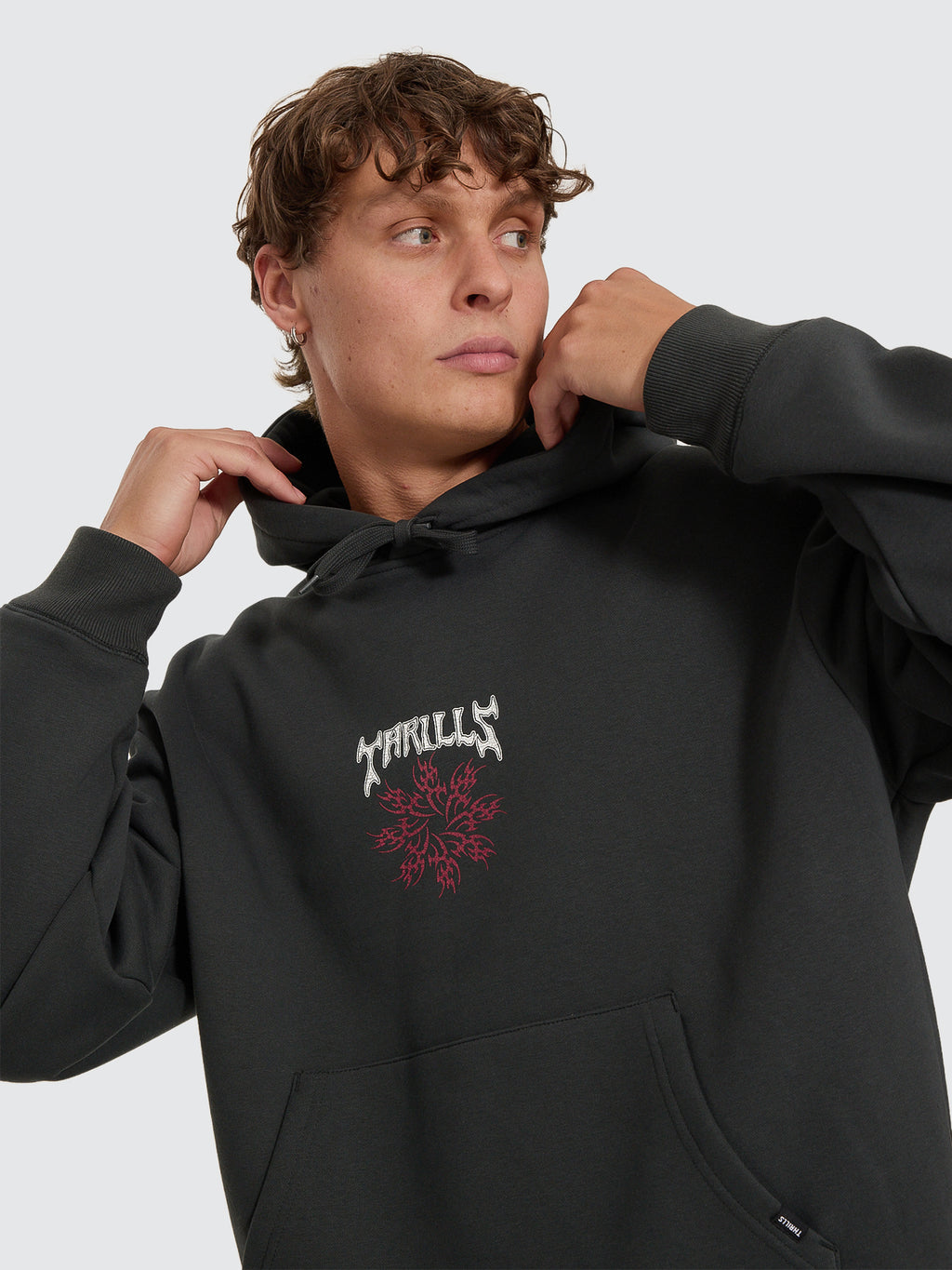 Thrills Co Stagger Slouch Pull On Cropped Hood - Carbon in Carbon
